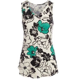 Cool Melon Ivory & Green Floral V-Neck Tank XL